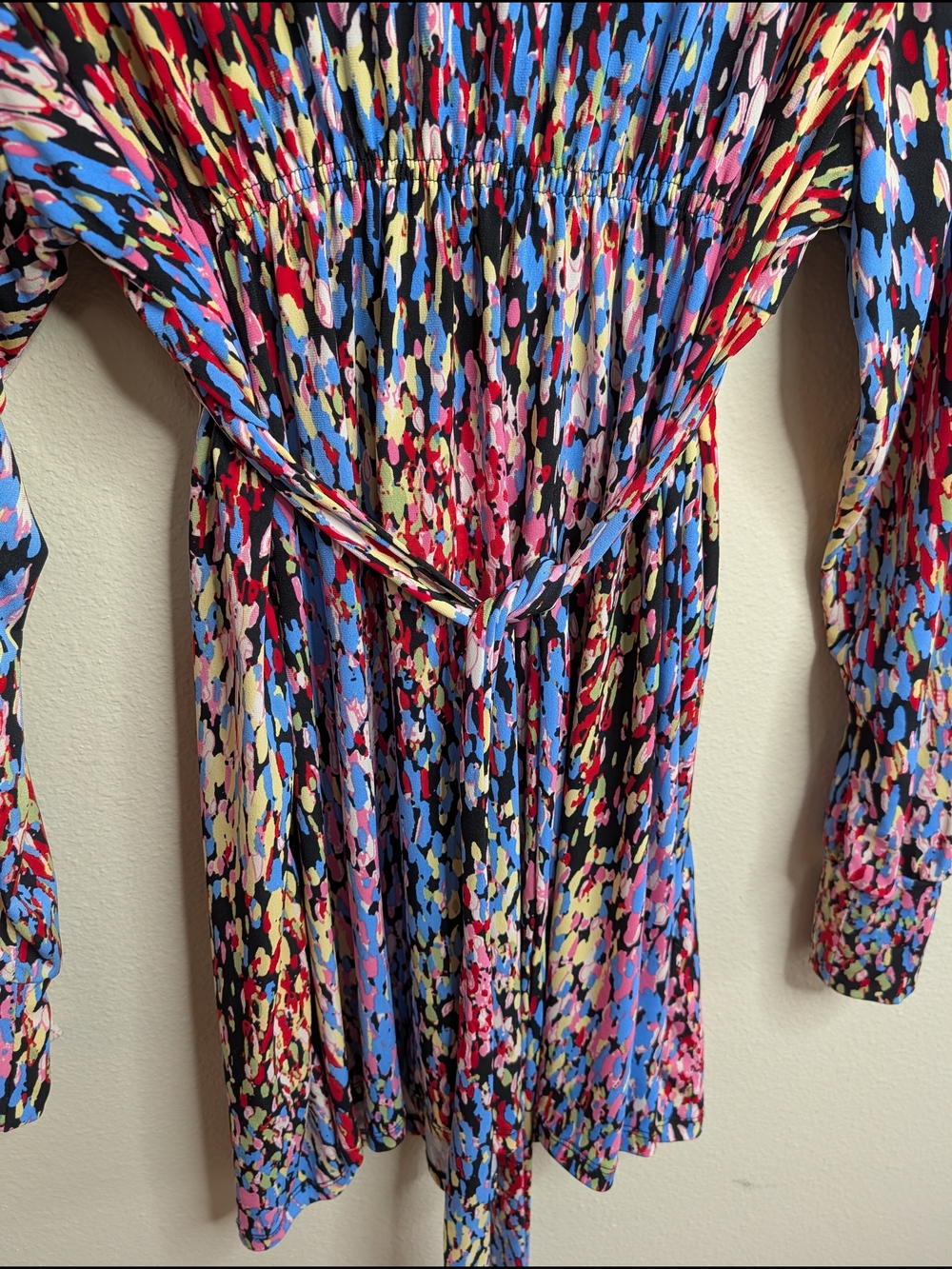 ECI New York Beaded Waist Mini Dress/Tunic Top XL Multicolor Abstract Print - Picture 7 of 7